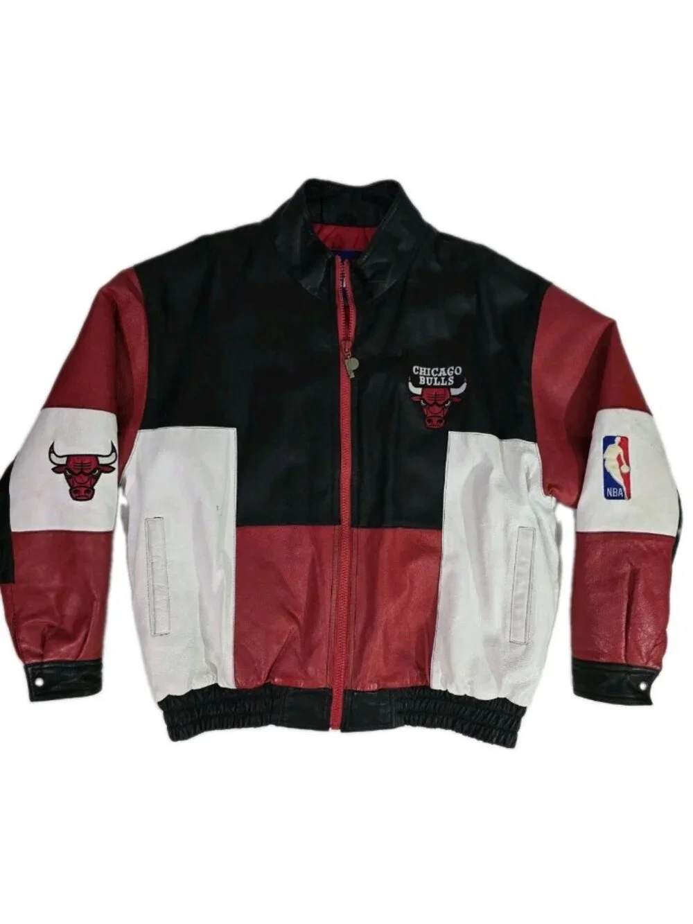 Vintage 1990s Pro Player CHICAGO BULLS ColorBlock Leather Bomber Jacket Mens XXL